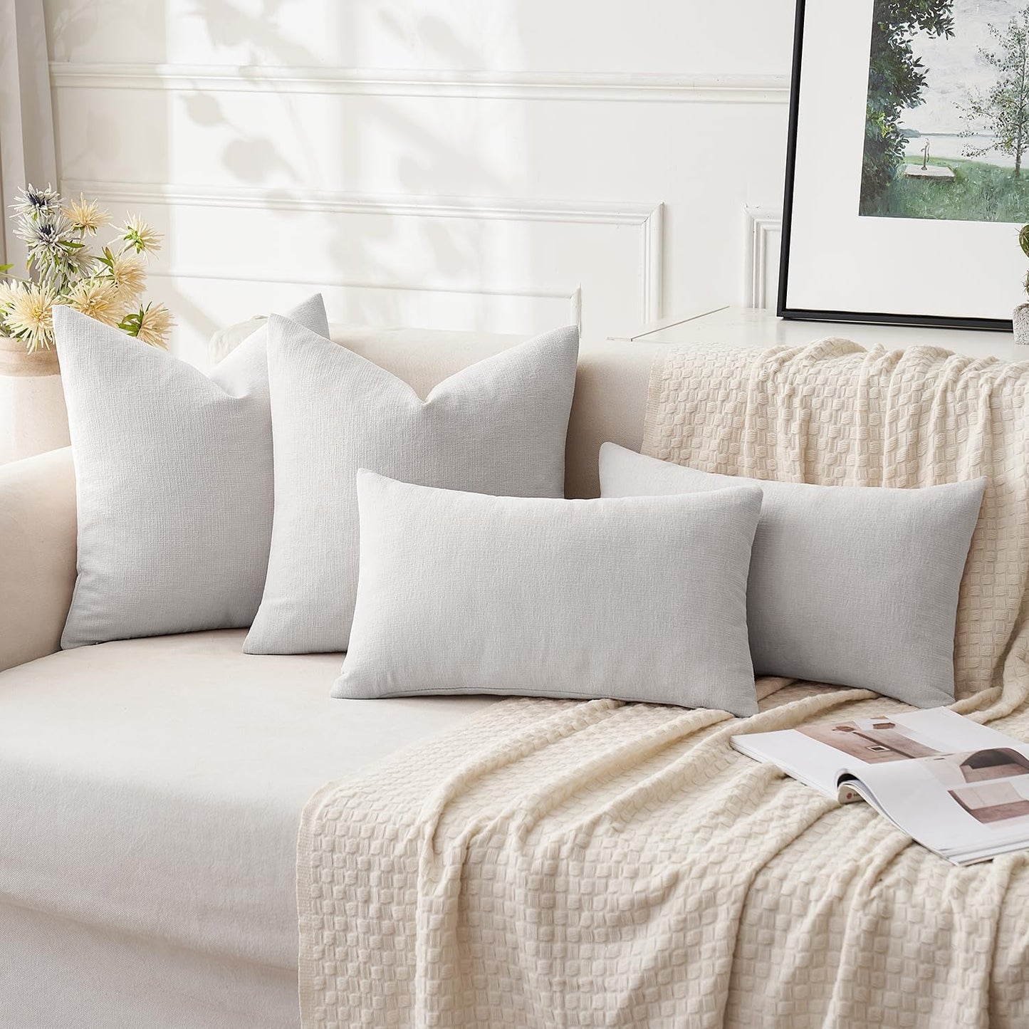 MIULEE Olive Green Couch Pillow Covers 18x18 Inch, Set of 2 Soft Chenille Decorative Square Throw Pillow Covers Farmhouse for Sofa Living Room Bed