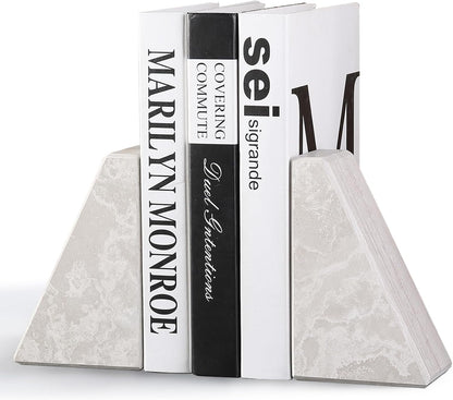 Karibiber Travertine Bookends for Heavy Books, Marble Decorative Bookends for Shelves, Heavy-Duty Stone Book Ends for Hardback Book & Cookbooks, Unique Book Stopper & Holder, Travertino Italy
