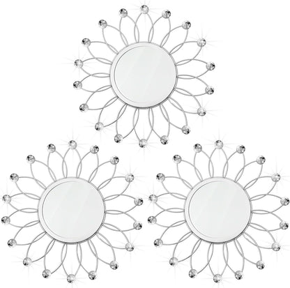 3 Pack Metal Mirrors for Wall Sunburst Wall Mirrors Home Décor Decorative Hanging Wall Art for Living Room Bedroom Entryway (Gold, Flower+Sunburst)
