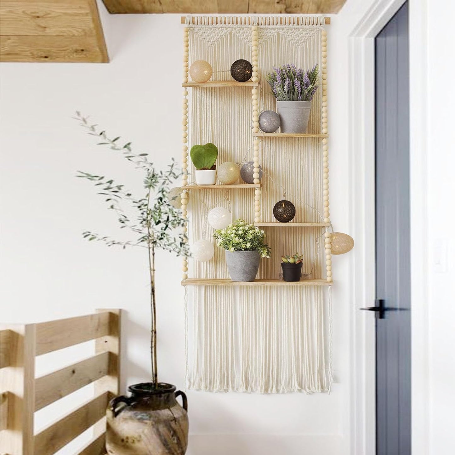 Flber 2 Pcs Macrame Wall Hanging Boho Wall Decor Handmade Macrame Art Tapestry Wedding Macrame Backdrop 13.7" W x 51" L For Living room Bedroom Headboard Decor