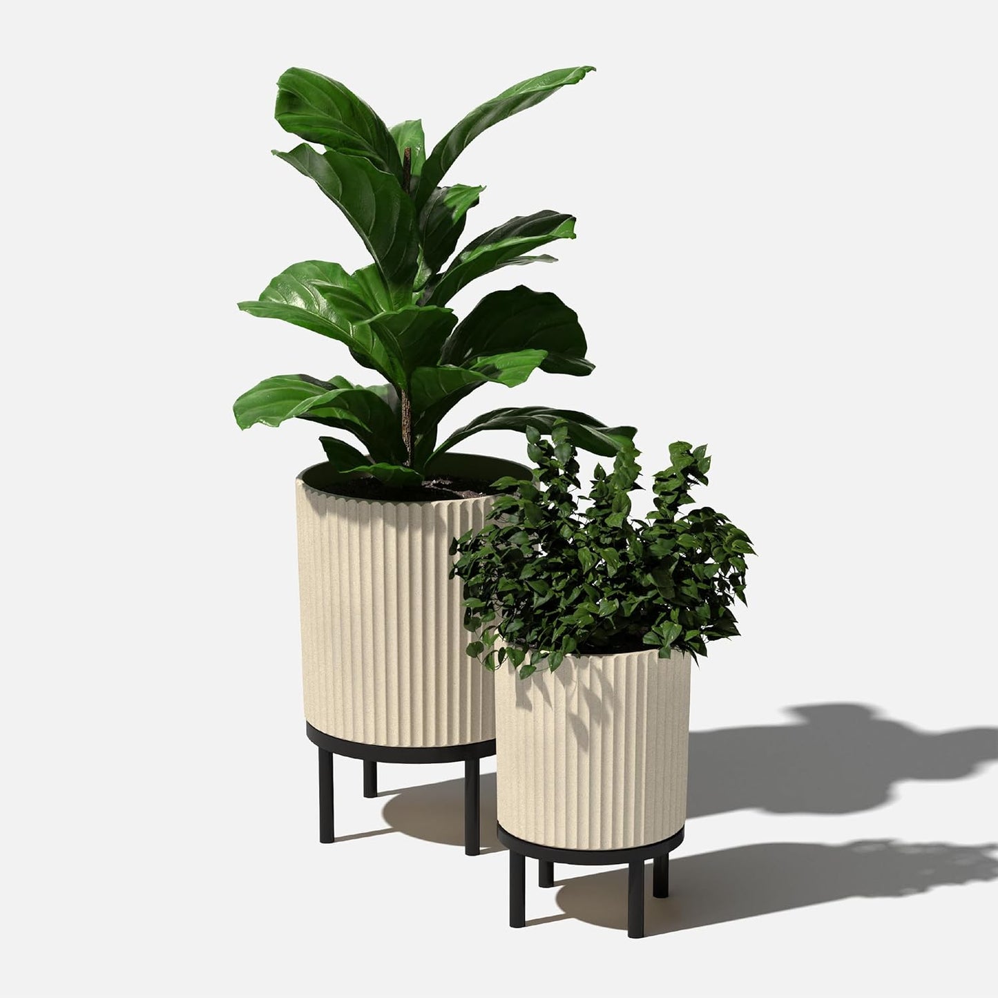 Veradek Demi Series Round Planter w/ Stand for Porch/Patio | Durable Plastic-Concrete & Wooden Stand | Modern Décor for Tall Plants, Flowers
