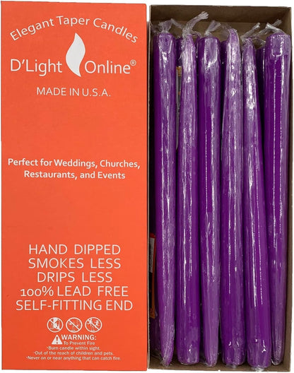 D'light Online White Taper Candles, 10 Inch Premium Quality Candles Hand-Dipped Tapered Candles, Dripless, Smokeless and Unwrapped Bulk Pack for Events - Set of 12 (10 Inch, White)