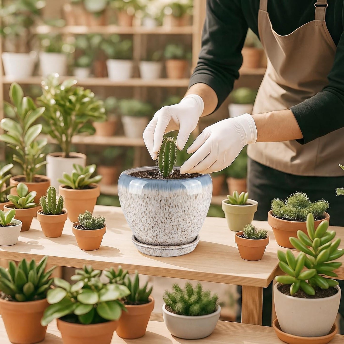 Deep Dream 6 Inch Plant Pots- Ceramic Planter Pot with Drainage Hole and Saucer, Round Flower Pot for Indoor Outdoor Succulent, Snake Plants and Cactus, Blue