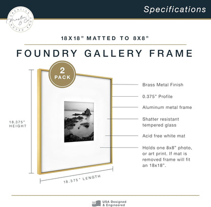 MCS Master & Co. Foundry Metal 18x18 Matted Picture Frame with 8x8 Photo Display, Black Vertical & Horizontal Wall Hanging Frame for Photos & Artwork (1-Pack)