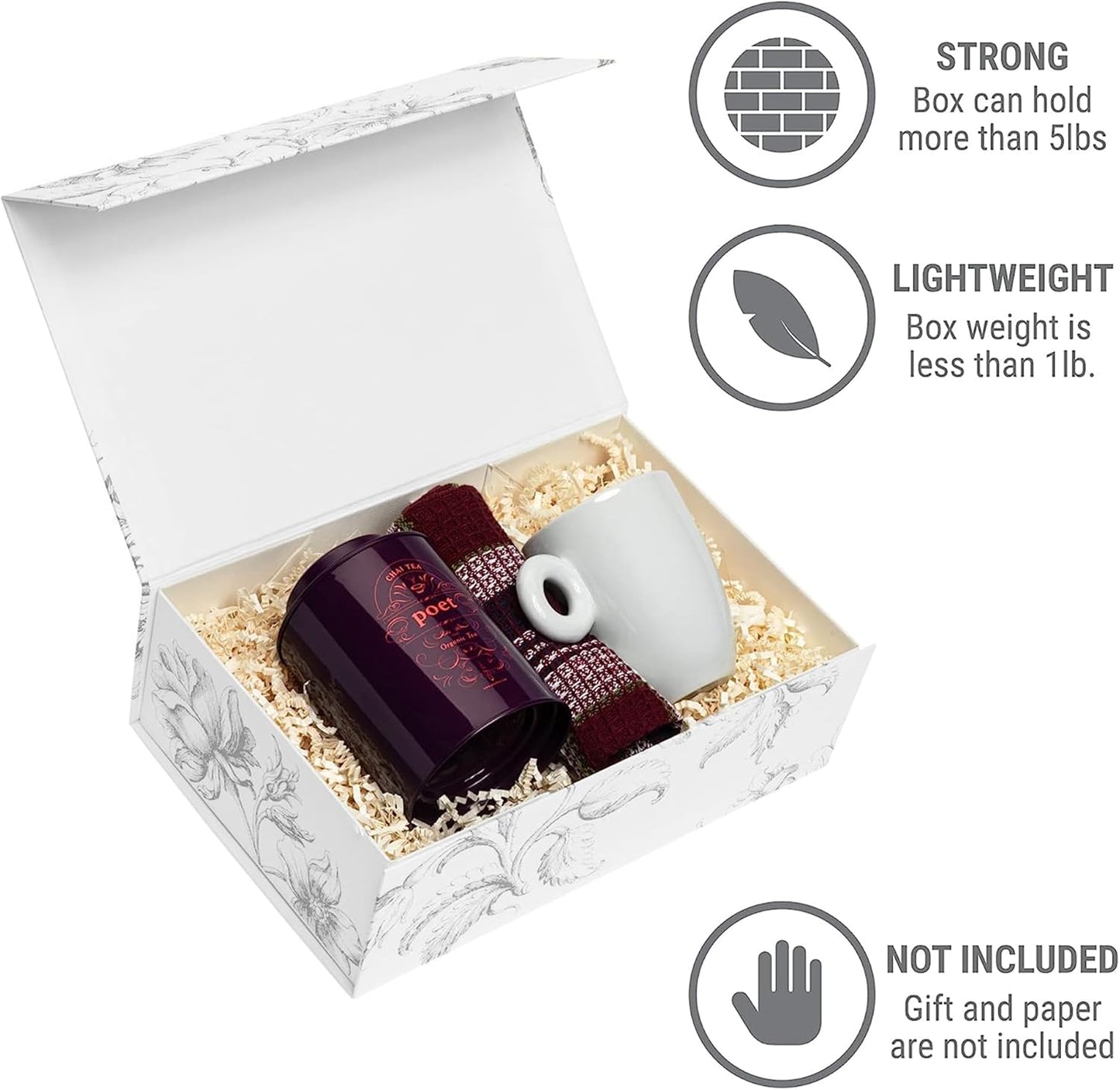 Luxury Keepsake Gift Box | Gold Floral Decorative Boxes with Magnetic Lids for Presents, Wedding Memory Box, and Bridal Gifts. 11.5" x 7.5" x 3.5"