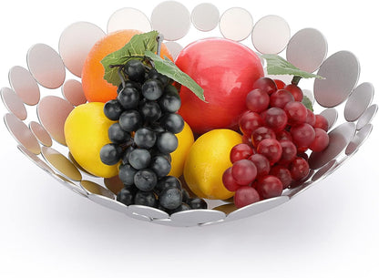 OwnMy Metal Fruit Bowl Basket Creative Table Centerpiece Fruit Stand Decorative Countertop Fruit Holder for Kitchen Counter, Iron Large Fruit Plate Round Storage Tray for Bread Snacks Candy (Black)