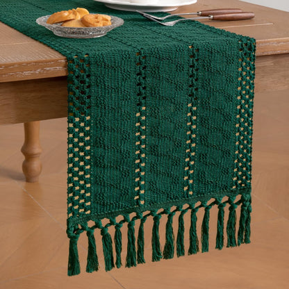 Socomi Boho Table Runner Summer Farmhouse Rustic Dining Kitchen Centerpiece Decor Small Macrame Woven Cotton Linen Coffee Table Runner for Dresser Scarf Home Decor 12x36 inch Beige