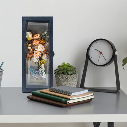 GraduationMall 13x16 Wood Shadow Box Frame Glass Door Display Case with Linen Back and 6 Stick Pins,1.5 inches Interior Depth,Ideal for Memorabilia Pictures Flowers Medals Tickets Rustic White