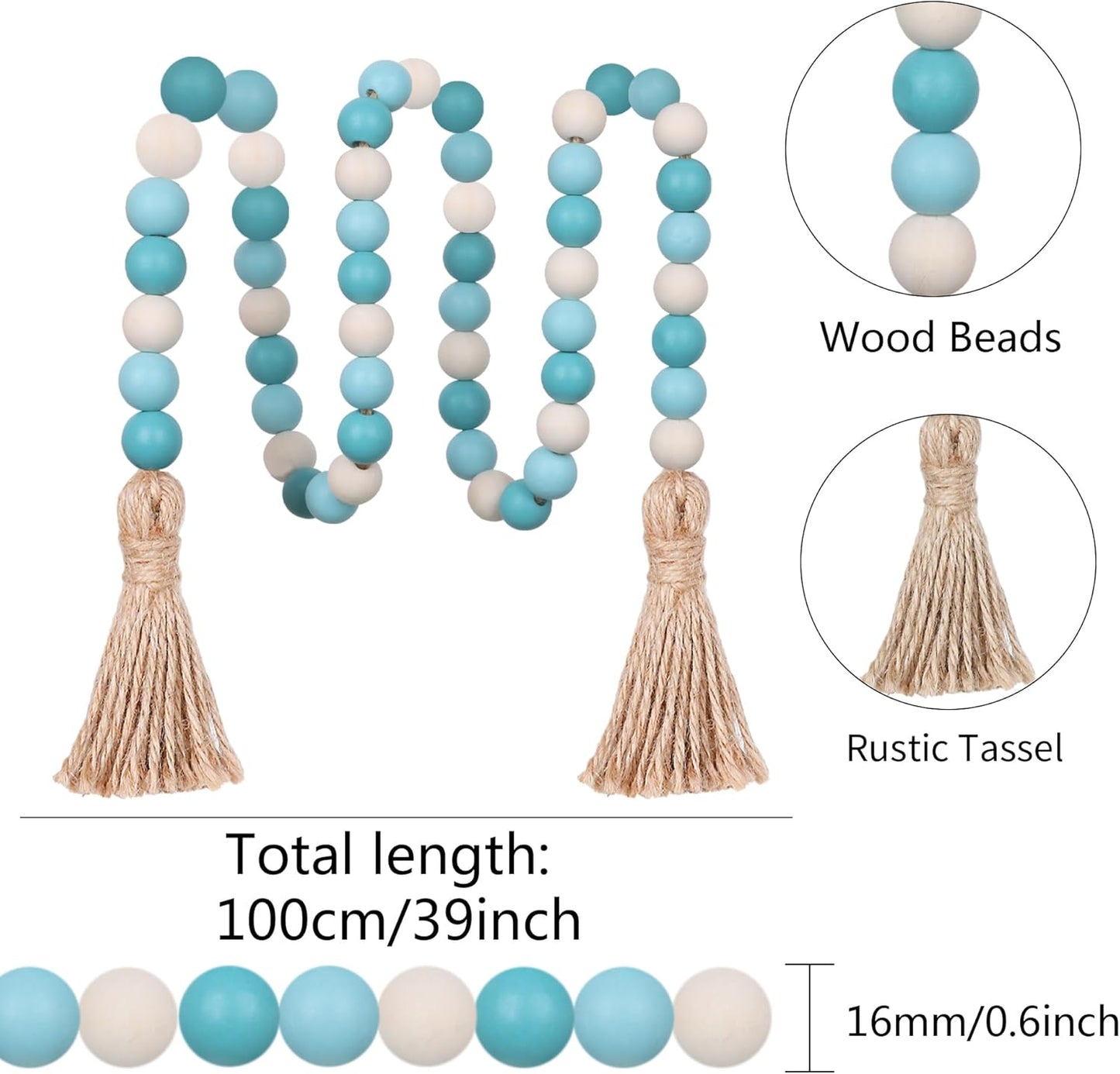 Meplait Wood Bead Garland, 39in Farmhouse Beads with Tassels for Tiered Tray Decor