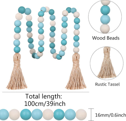 Meplait Wood Bead Garland, 39in Farmhouse Beads with Tassels for Tiered Tray Decor