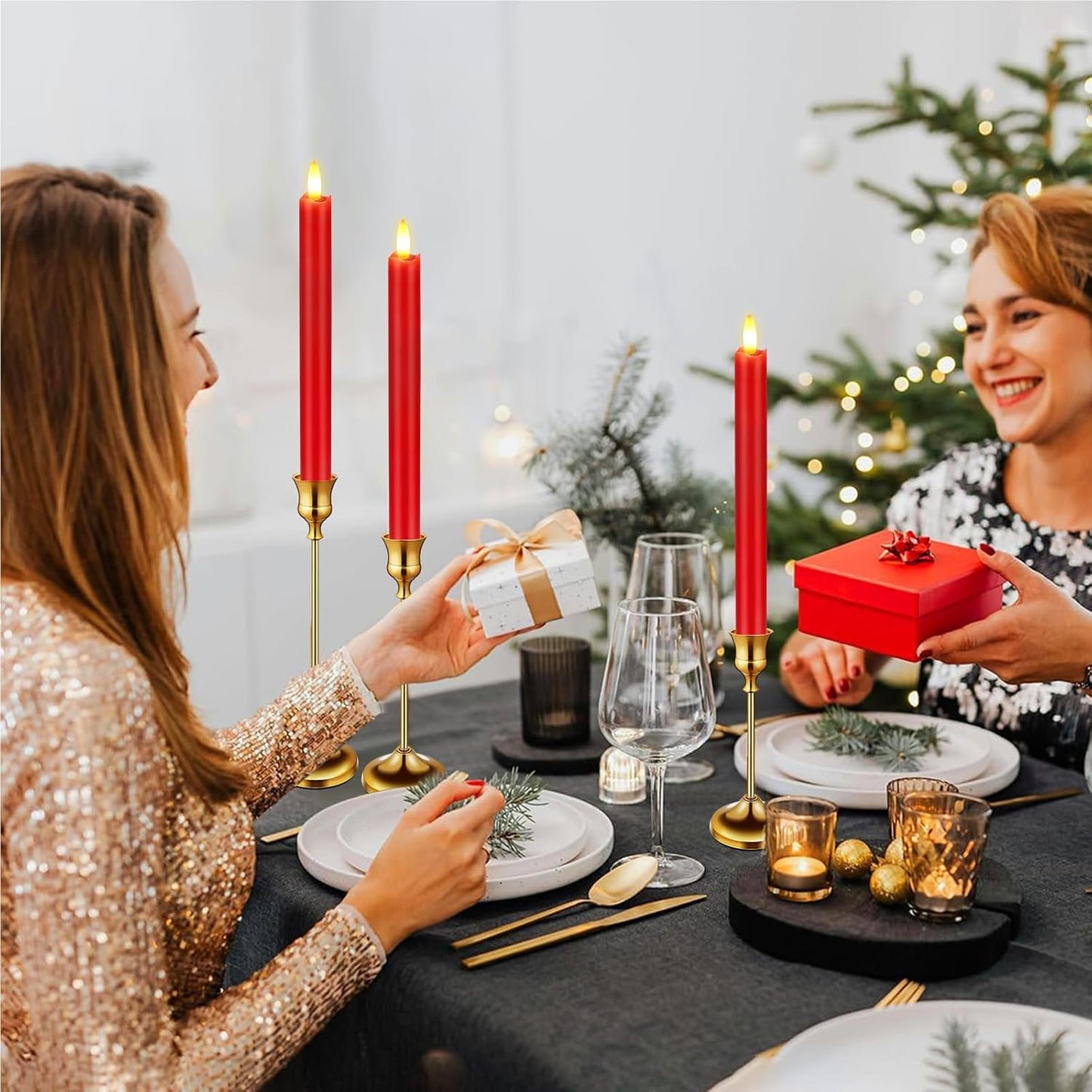 KSWING Upgraded Real Wax Short LED Flameless Taper Candles with Remote, 6 PCS White Candlesticks Battery Operated 3D Flickering - 6" Realistic Fake Candle Sticks for Home/Wedding/Fireplace Xmas Decor