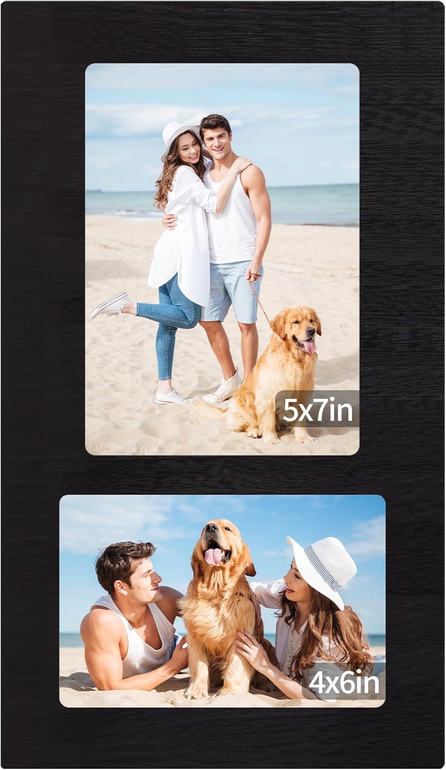 YESKAY 4x6 Picture Frame Collage for Wall Decor, Multiple Photo Collage Frames with Tempered Glass, 7-Opening for 4 x 6 Picture Frames, Rustic Brown, 1 Pack