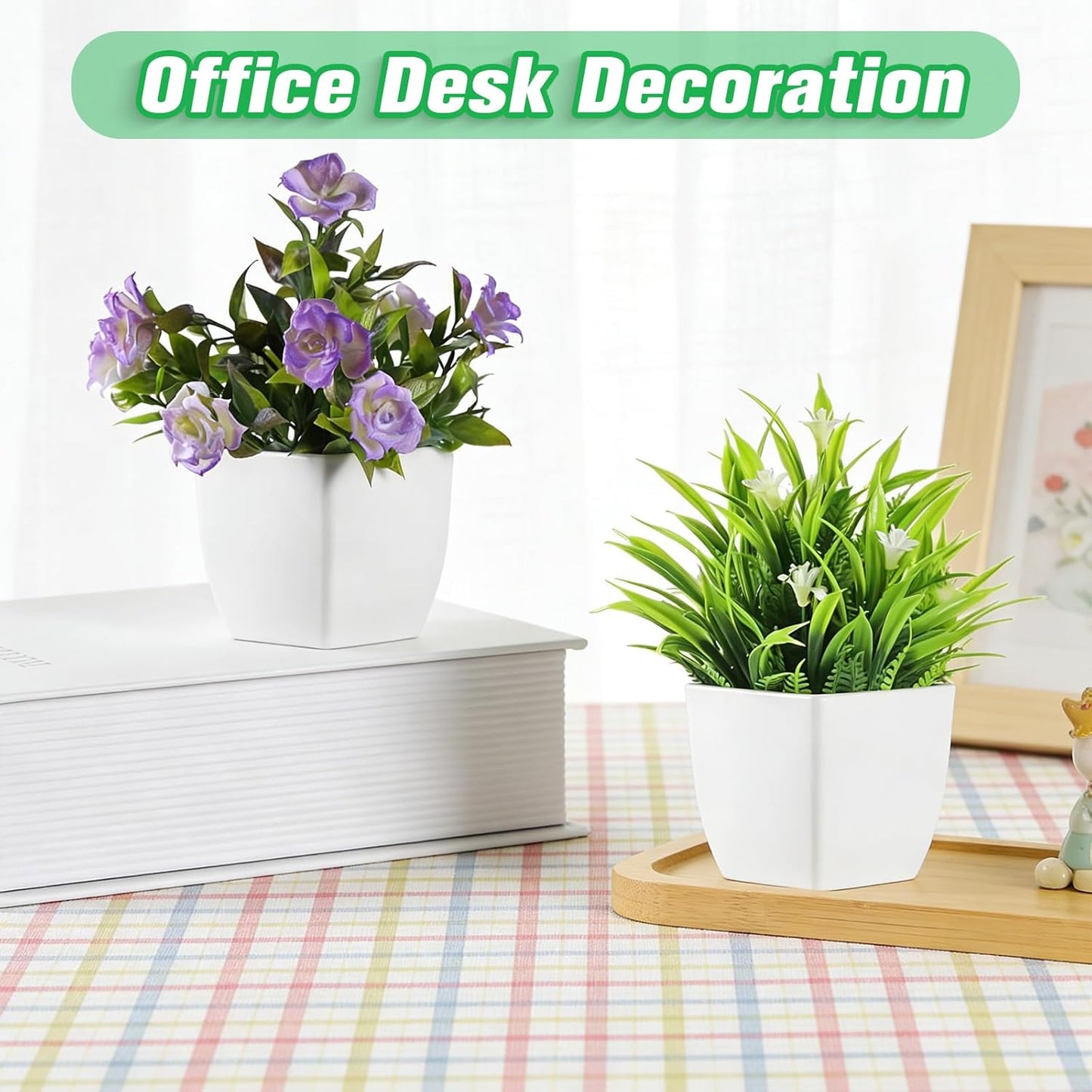 4pcs Fake Small Plants, Artificial Greenery Potted Plant for Home Office Decor, Small Faux Gray Grass Eucalyptus for Bathroom Plants Decoration, Mini Plant Potted Table Shelf Decoration