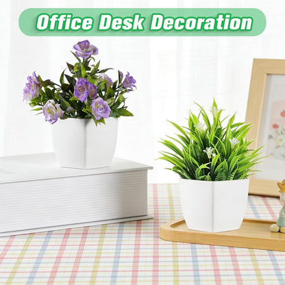 4pcs Fake Small Plants, Artificial Greenery Potted Plant for Home Office Decor, Small Faux Gray Grass Eucalyptus for Bathroom Plants Decoration, Mini Plant Potted Table Shelf Decoration