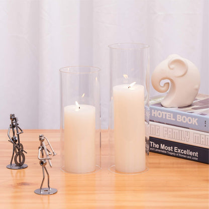WGVI Hurricane Candle Holder Sleeve, Wide 4", Height 8", Clear Glass Cylinder Candleholder, Chimney Tube, Open Ended Candle Shade, 1 Piece - Colors A