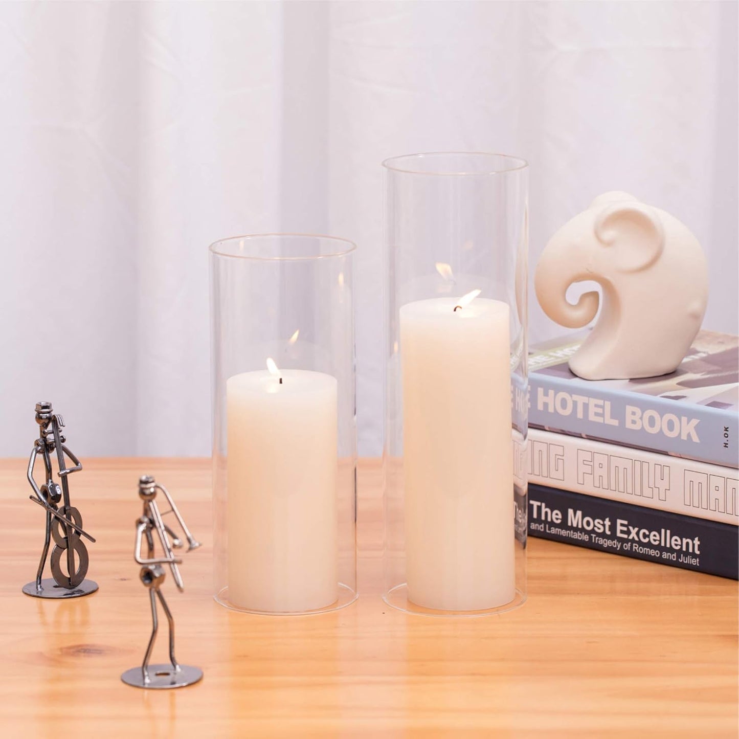 WGVI Hurricane Candle Holder Sleeve, Wide 4", Height 10", Clear Glass Cylinder Candleholder, Chimney Tube, Open Ended Candle Shade, 1 Piece - Colors A