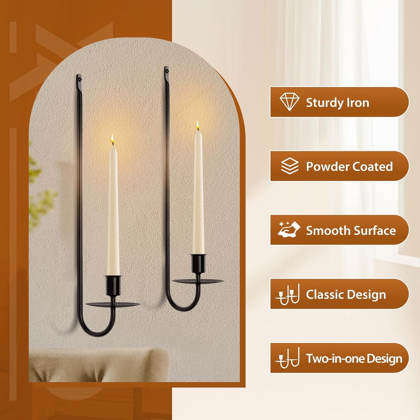 Candle Sconces Set of 2, Taper & Pillar Wall Candle Holder, 13.2 Inch Black Wall Sconces Set of Two, Decor for Entryway, Stair Corner, Living Room, Gifts for Men Women Mom or Dad