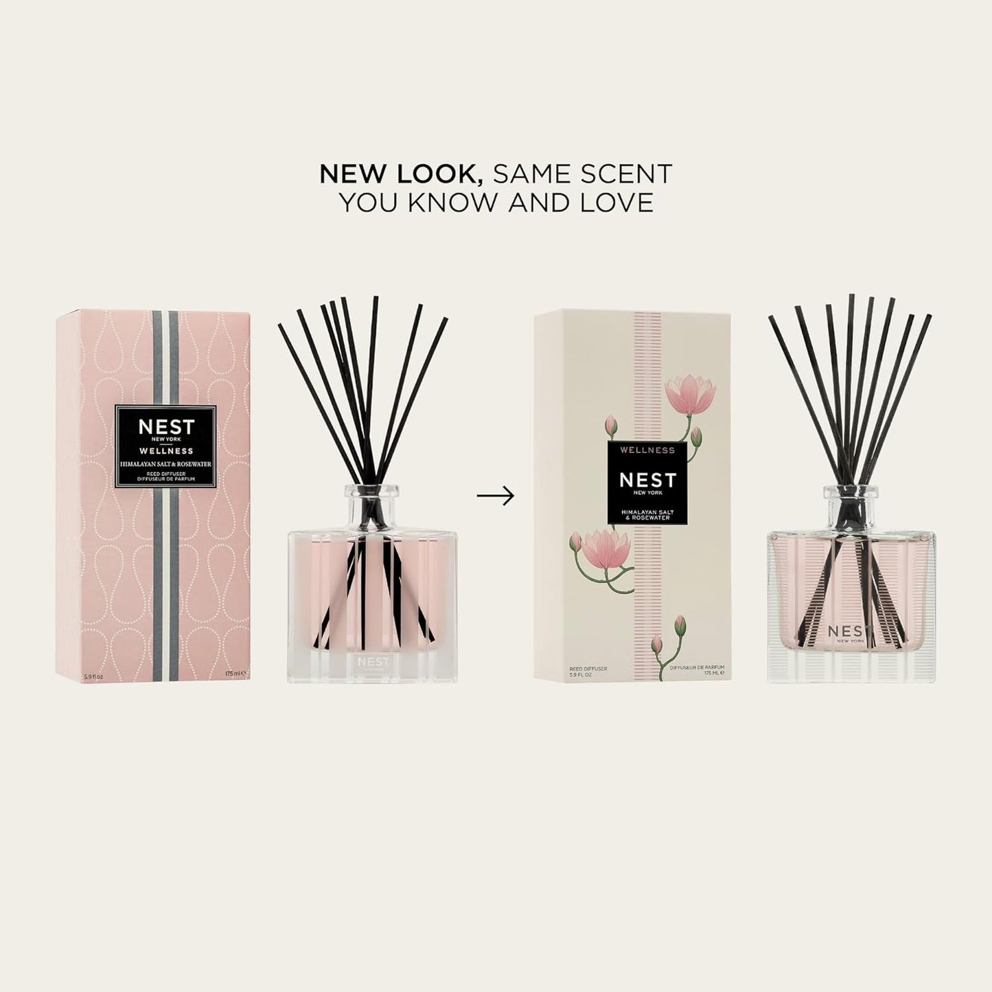 NEST New York Reed Diffuser, Himalayan Salt & Rosewater - The Wellness Collection - 5.9 fl oz - Fragrance for Up to 90 Days - Reusable, Refillable Glass Holder - Includes 8 All-Natural Reed Sticks