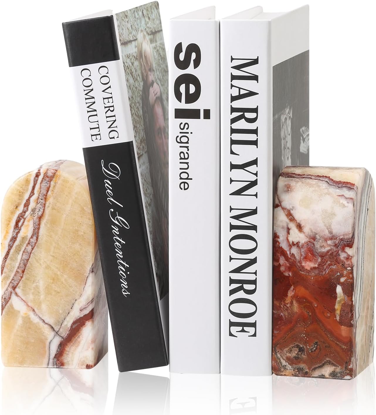 Koville African Natural Marble Bookends for Shelves, Non-Slip Book Ends, 13LBS Ultra Heavy Duty Marble Book Holder Organizer, Apartment Decor for Movies/CD/Video Games(Namib Fantasy)