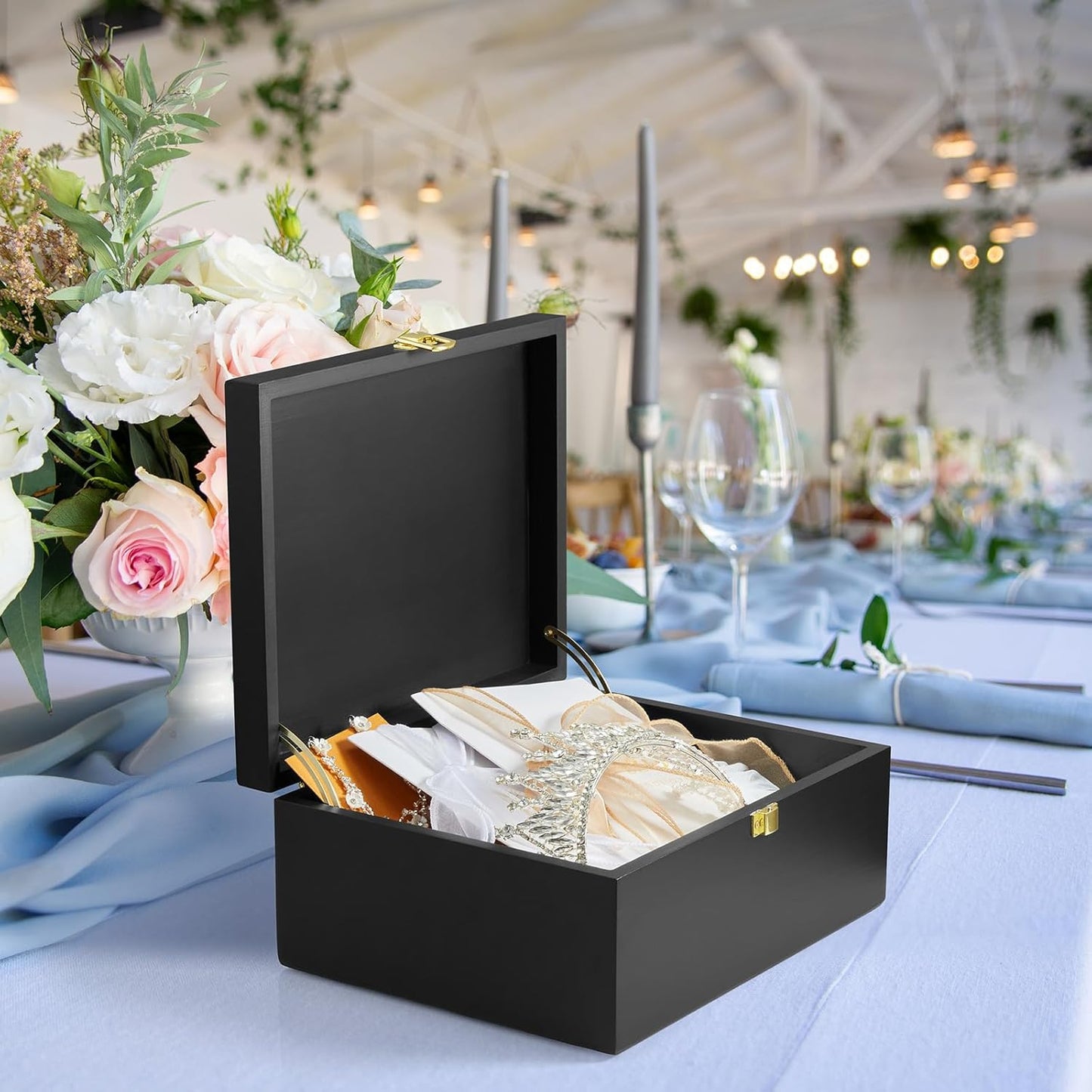 DRASTAR Wooden Keepsake Box, Large Acacia Storage Memory Box with a Hinged Lid for Crafts and Photo Storage
