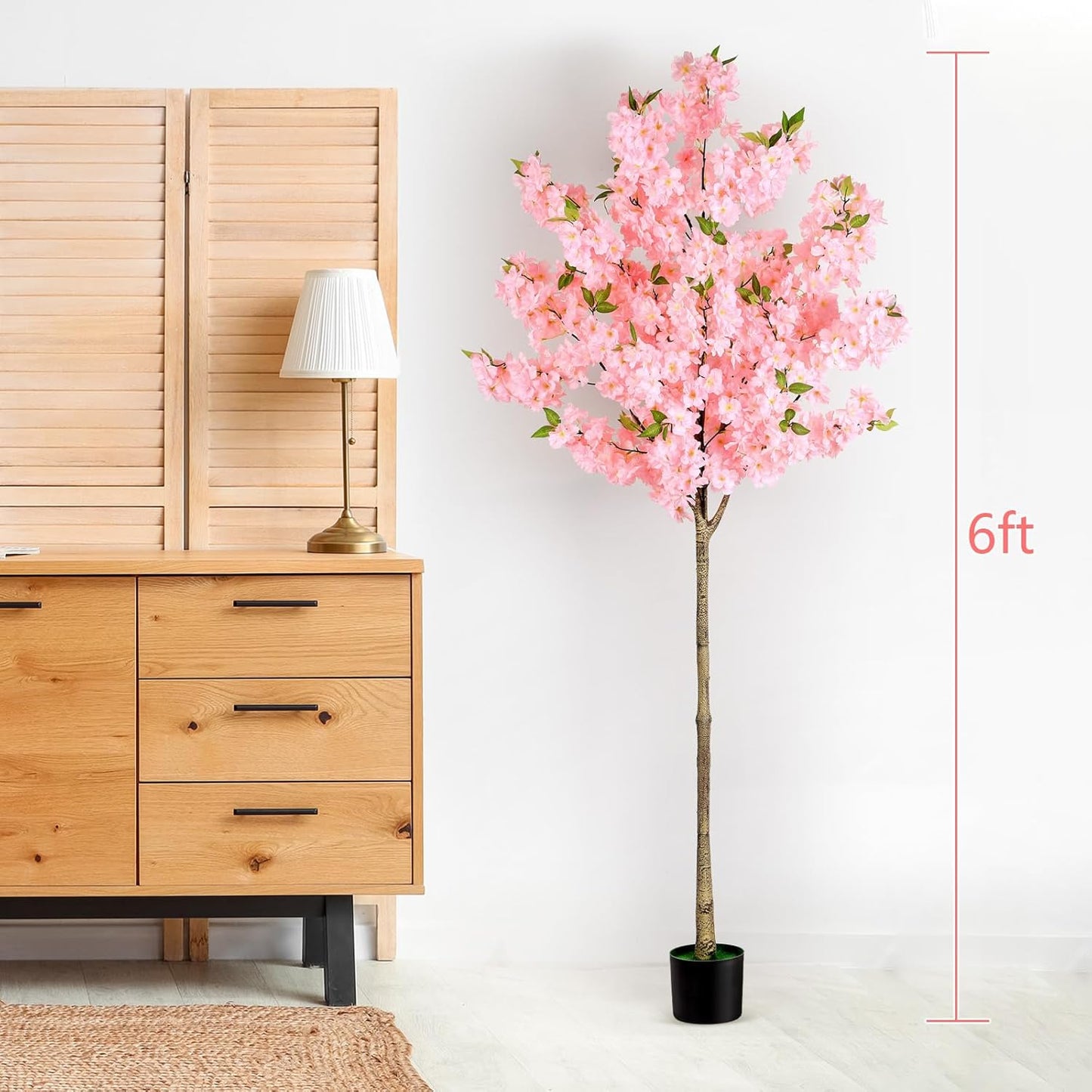 OUSHENG Artificial Cherry Blossom Tree, Fake Plants Indoor Decor, Faux Pink Sakura Flowers for Living Room Home House Entryway Bedroom Office Inside Decorations, 4FT