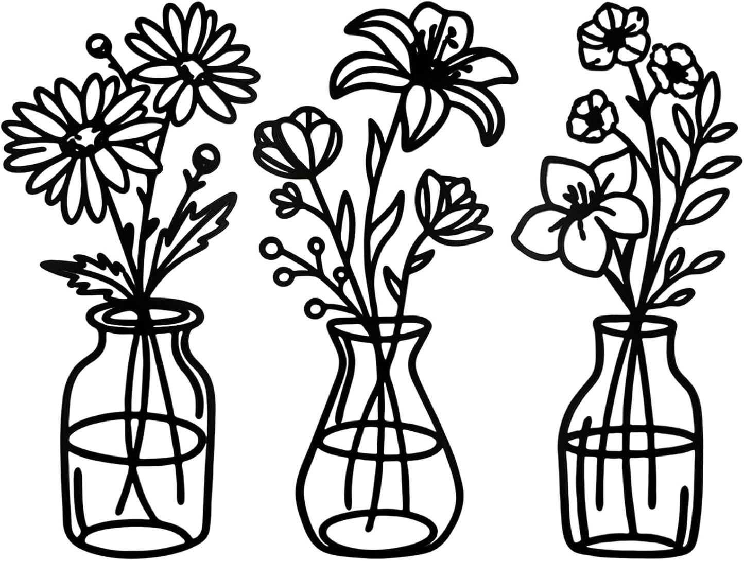 3 Pcs Metal Vase Wall Arts,Iron Art Painting,Rustic Farmhouse Decor Minimalist Flower Wall Decor for Bedroom Bathroom Living Room Dining Room(Blue, Vase-D)