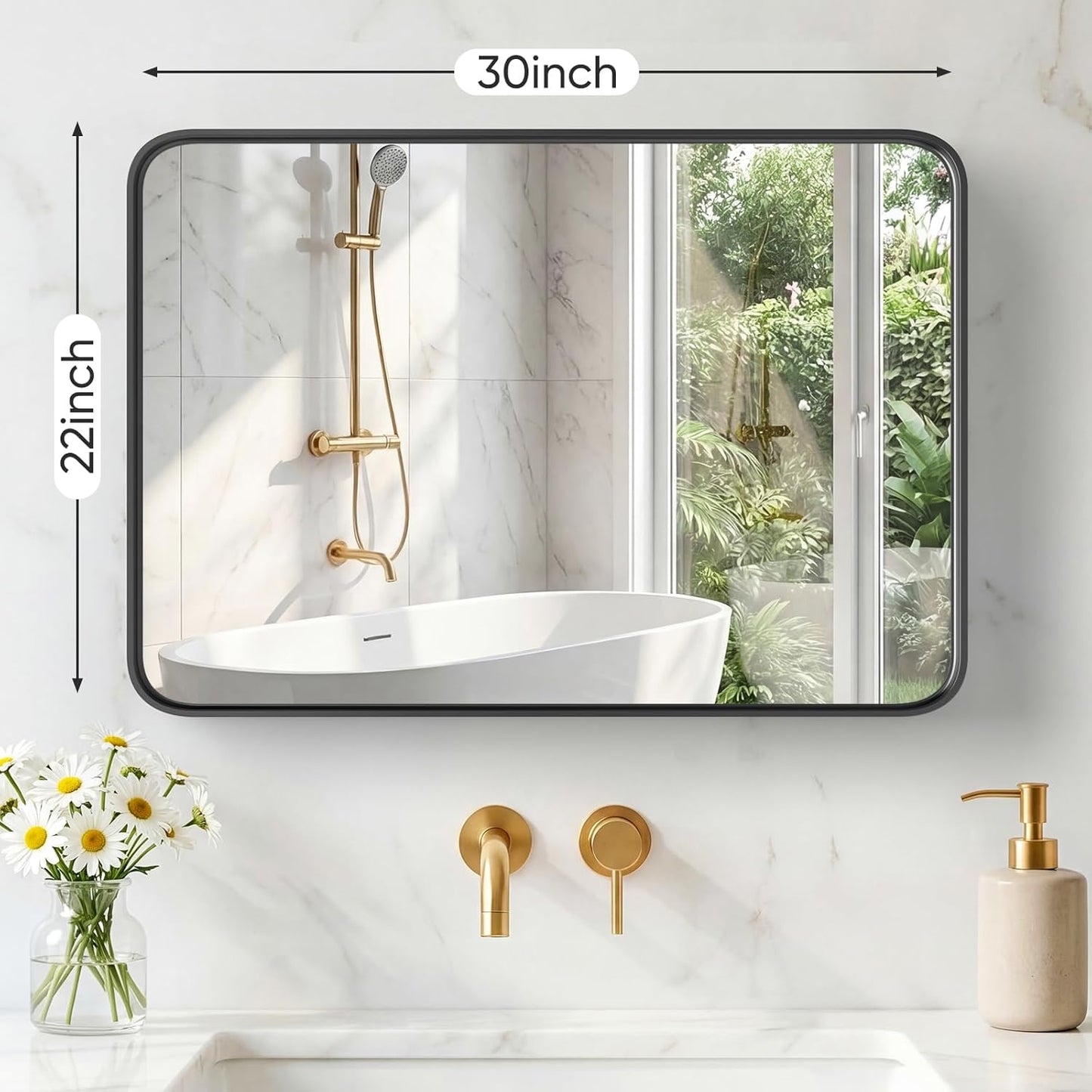 OLIXIS Arched Bathroom Mirror for Over Sink, 34x32 Inch Wall Mirror Arched Rounded Rectangle, Modern Wall Mount Vanity Mirror with Matte Metal Deep Framed, for Home Decor, Living Room, Black