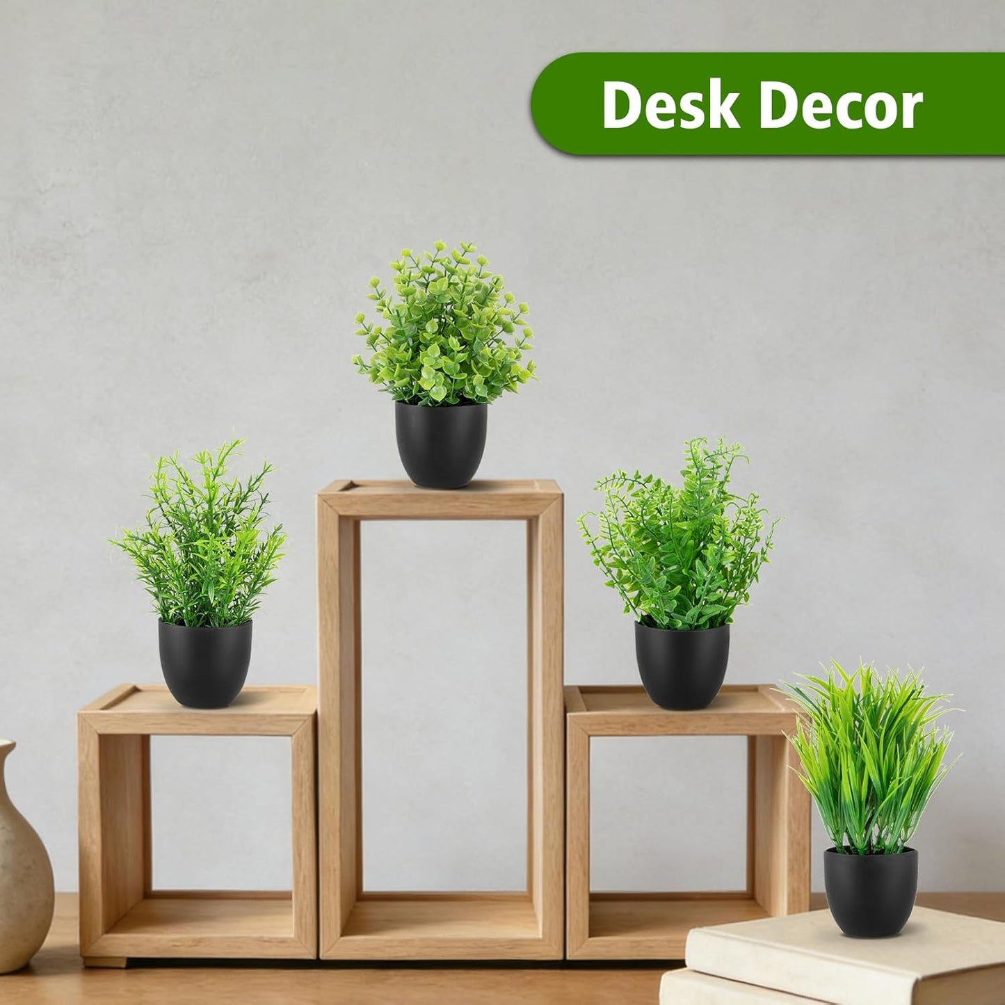 4 Pack Small Fake Plants Mini Artificial Plants Potted Desk Plant for Table Desk Bathroom Shelf Home Kitchen Office Decor