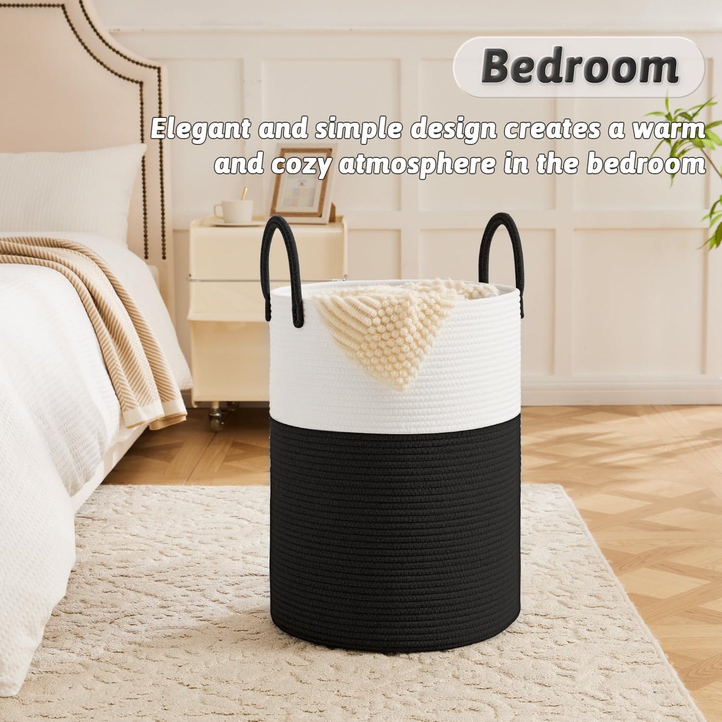 Artfeel Laundry Basket,Woven Cotton Rope Laundry Hamper,60L for Decor Storage of Dirty Clothes,Toys and Blankets in Bathroom,Baby Room and Living Room