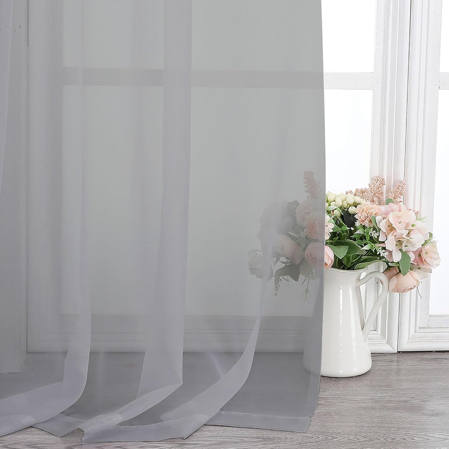Chyhomenyc Sheer White Valances for Windows 2 Pack, Small Window Curtains for Living Room Bathroom Cafe Laundry Basement, Modern Top Dual Rod Pocket Voile Curtain, 42W x 14L inches, White - Colors B