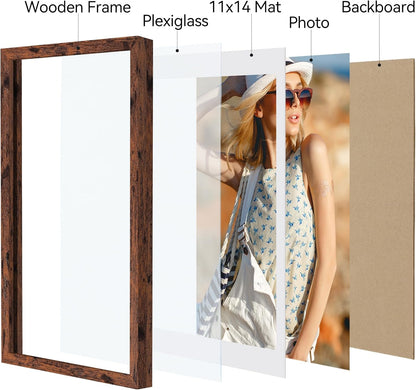 Vittanly 11x14 Picture Frame, Display Pictures 8x10 with Mat or 11x14 without Mat, Photo Frame for Wall Mounting, Black, 1 Pack - Colors A