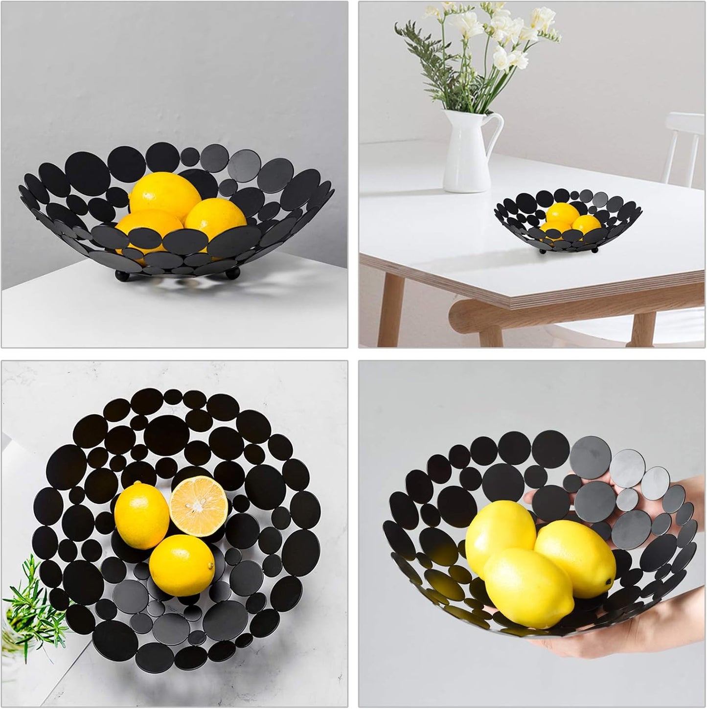 OwnMy Metal Fruit Bowl Basket Creative Table Centerpiece Fruit Stand Decorative Countertop Fruit Holder for Kitchen Counter, Iron Large Fruit Plate Round Storage Tray for Bread Snacks Candy (Black)