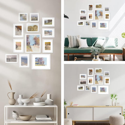 Egofine Picture Frame Set 12 Pack, Picture Frames Collage Wall Decor with Two 11x14, Two 8x10, Four 5x7, Four 4x6 for Wall and Tabletop, Made of Solid Wood, Covered by Plexiglass, Natural Wood