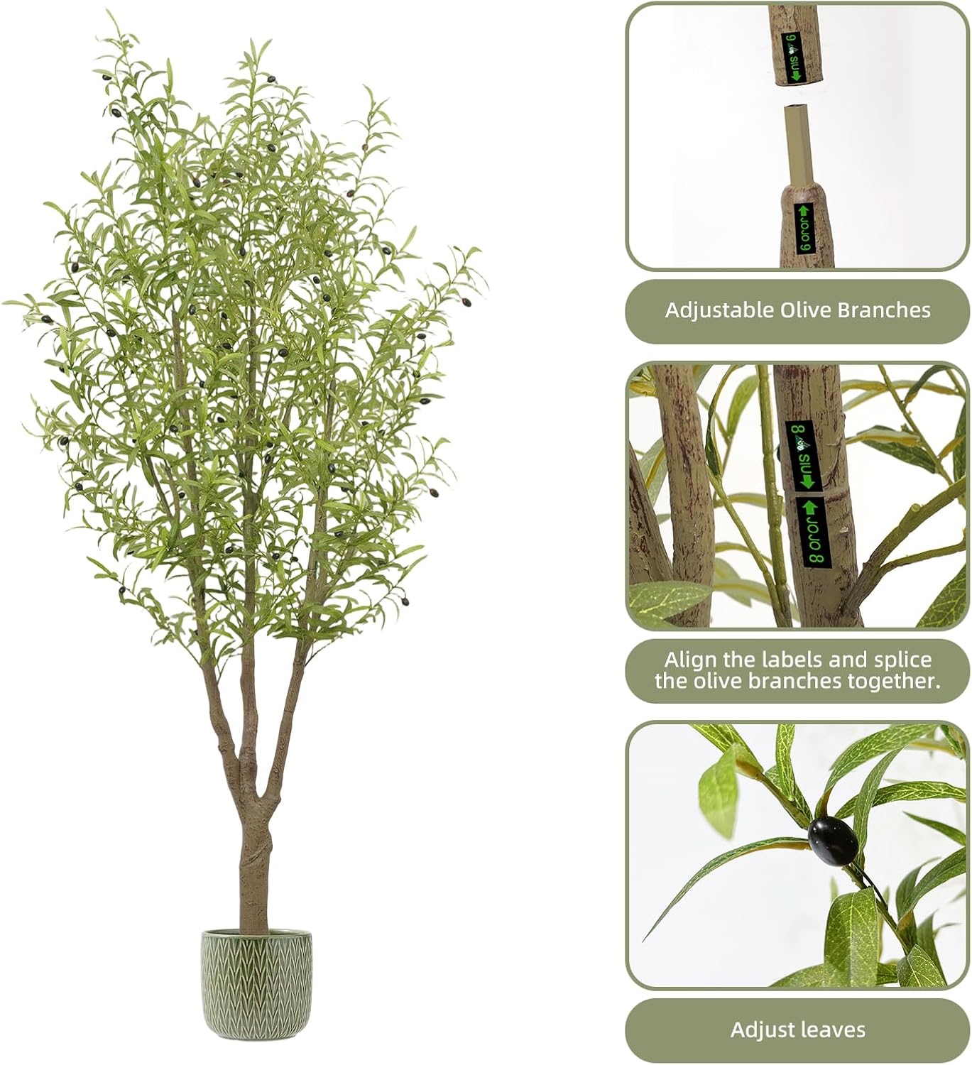 Artificial Olive Tree 7FT, Faux Olive Tree Indoor with Natural Wood Trunk & Dense Leaves, Tall Fake Olive Tree for Living Room, Office, Entryway Decor