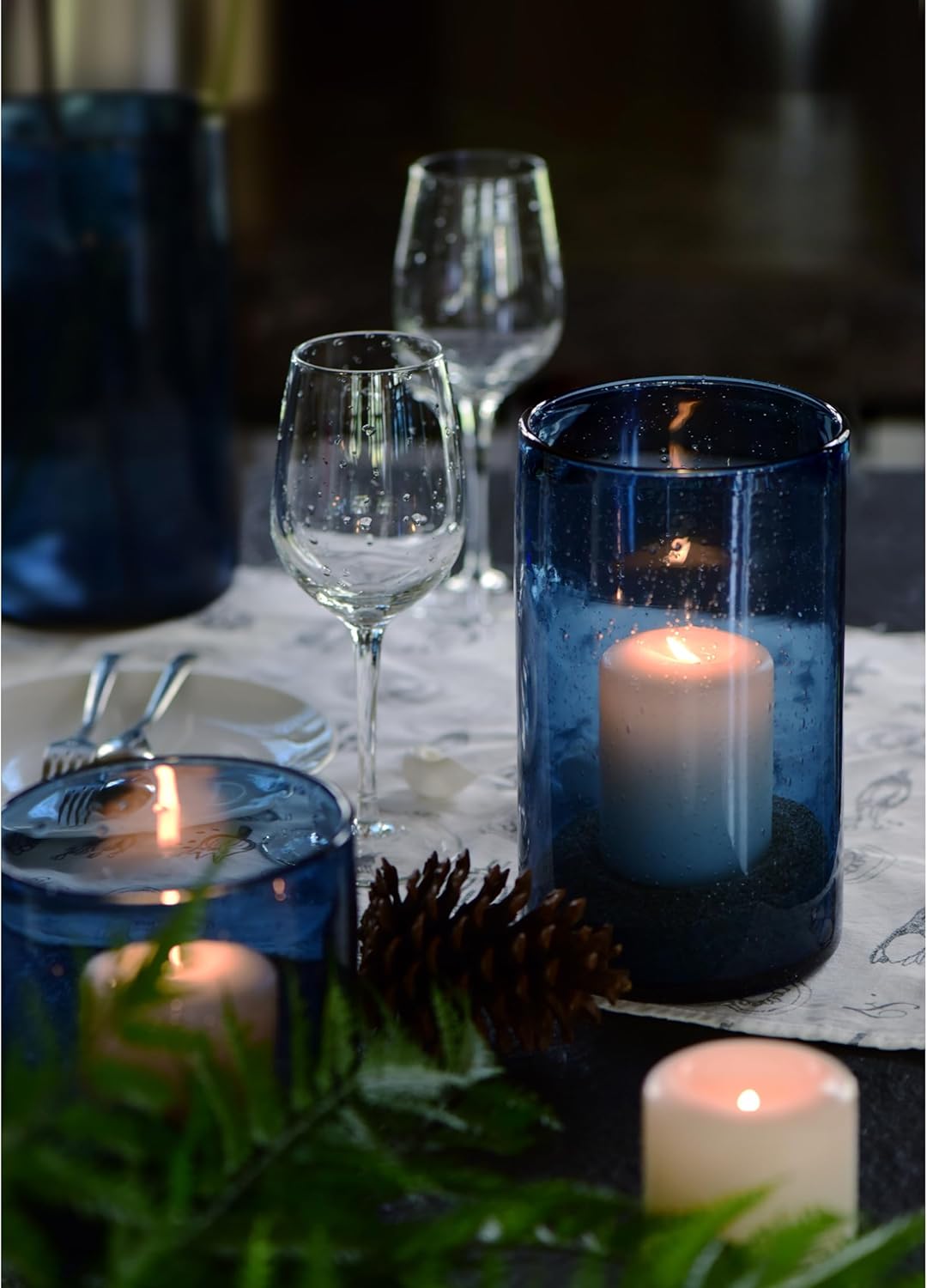 Hurricane Candle Holders for Pillar Hand Blown Glass Cylinder Vases Table Centerpiece Bulk Room Decor Clear Seeded Bubbles Living Dining Kitchen Island 10" 7" 4" Set of 3