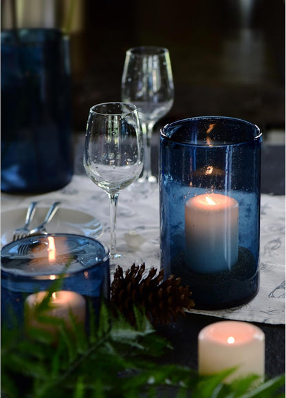 Hurricane Candle Holders for Pillar Hand Blown Glass Cylinder Vases Table Centerpiece Bulk Room Decor Clear Seeded Bubbles Living Dining Kitchen Island 10" 7" 4" Set of 3