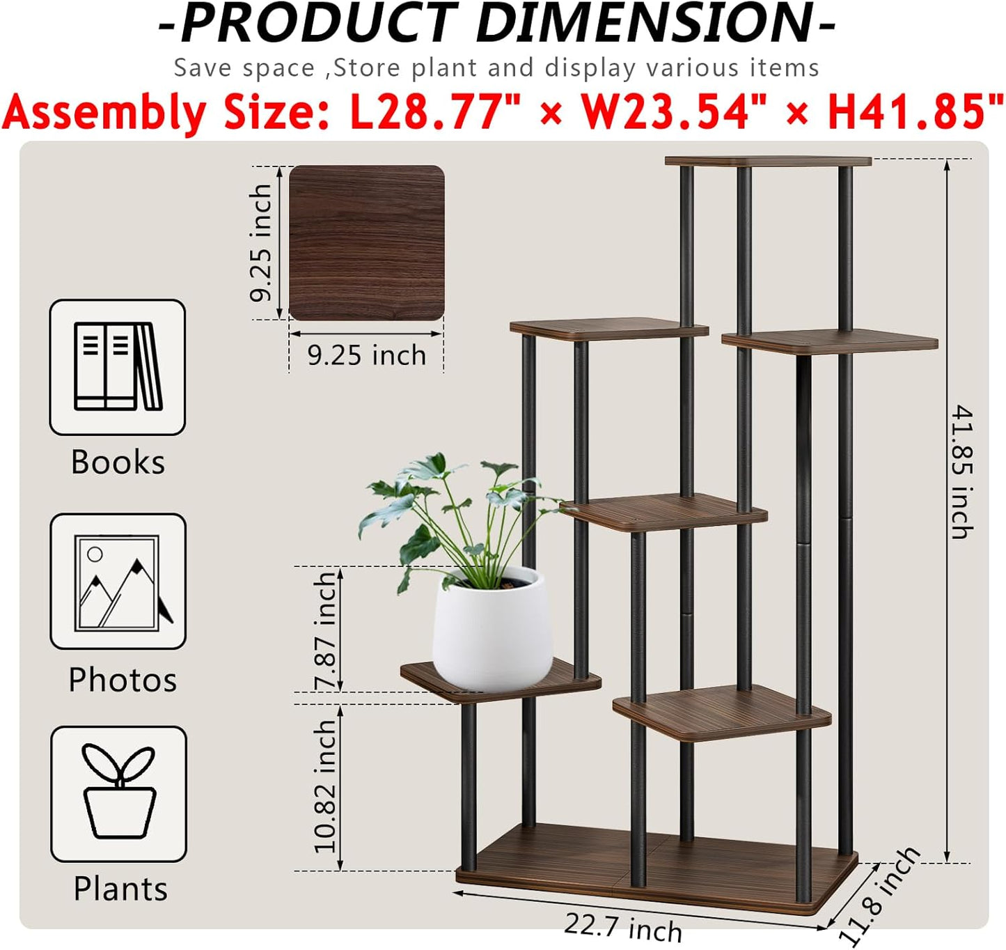 AZERPIAN Plant Stand 5 Tier Indoor Metal Flower Shelf for Multiple Plants Corner Tall Flower Holders for Patio Garden Living Room Balcony Bedroom, Black (5 Tier-Black)