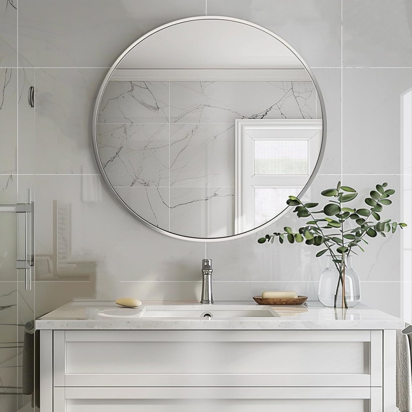 Sunniry Black Round Mirror, Round Mirror 24 inch, Black Circle Mirrors Matte Metal Frame, Wall Mounted Mirrors for Living Room, Bathroom, Wall, Entryway.