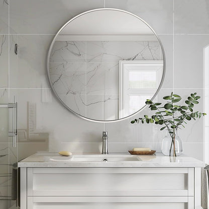Sunniry Black Round Mirror, Round Mirror 24 inch, Black Circle Mirrors Matte Metal Frame, Wall Mounted Mirrors for Living Room, Bathroom, Wall, Entryway.