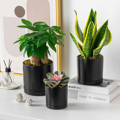 vancasso Ceramic Plant Pots, 3 Piece Planters for Indoor Plants, 4.25+5.25+6.25 Inch Flower Pots with Drainage, Plant Pots Indoor for Succulent, Pothos, Snake Plant and Money Tree, Etc (White)