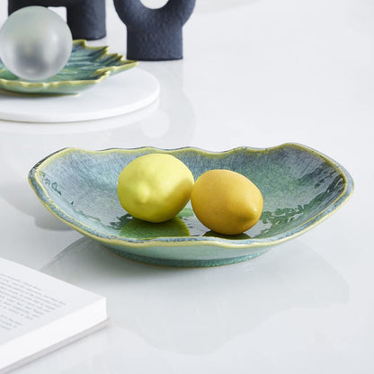 Large Ceramic Decorative Bowl – Blue Reactive Glaze Centerpiece Bowl, Modern Coffee Table Decor Dish, Entryway Catchall Key Bowl, Decorative Fruit Bowl for Dining Table Living Room (12” Dish)