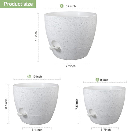 WSMKSZ 10/9/8 inch Self Watering Pots, Planter, Plant Pots with Mesh Drainage Holes for Indoor Outdoor Garden Plants, Plastic Flower Pots with Deep Reservoir for House Plants, Green with Brown