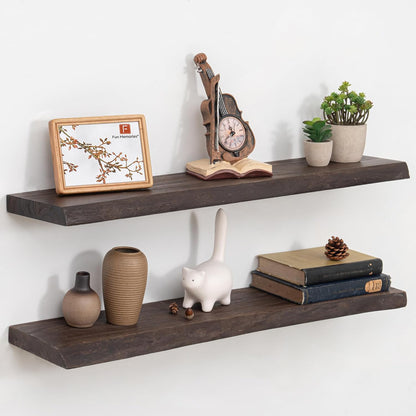 Floating Shelves 36 Inches Long - 8 Inch Deep Rustic Premium Solid Pine Wood for Storage - Farmhouse Wall Mounted for Living Room - Heavy-Duty Metal Bracket - 36" W x 8" D - Set of 2 - White Color