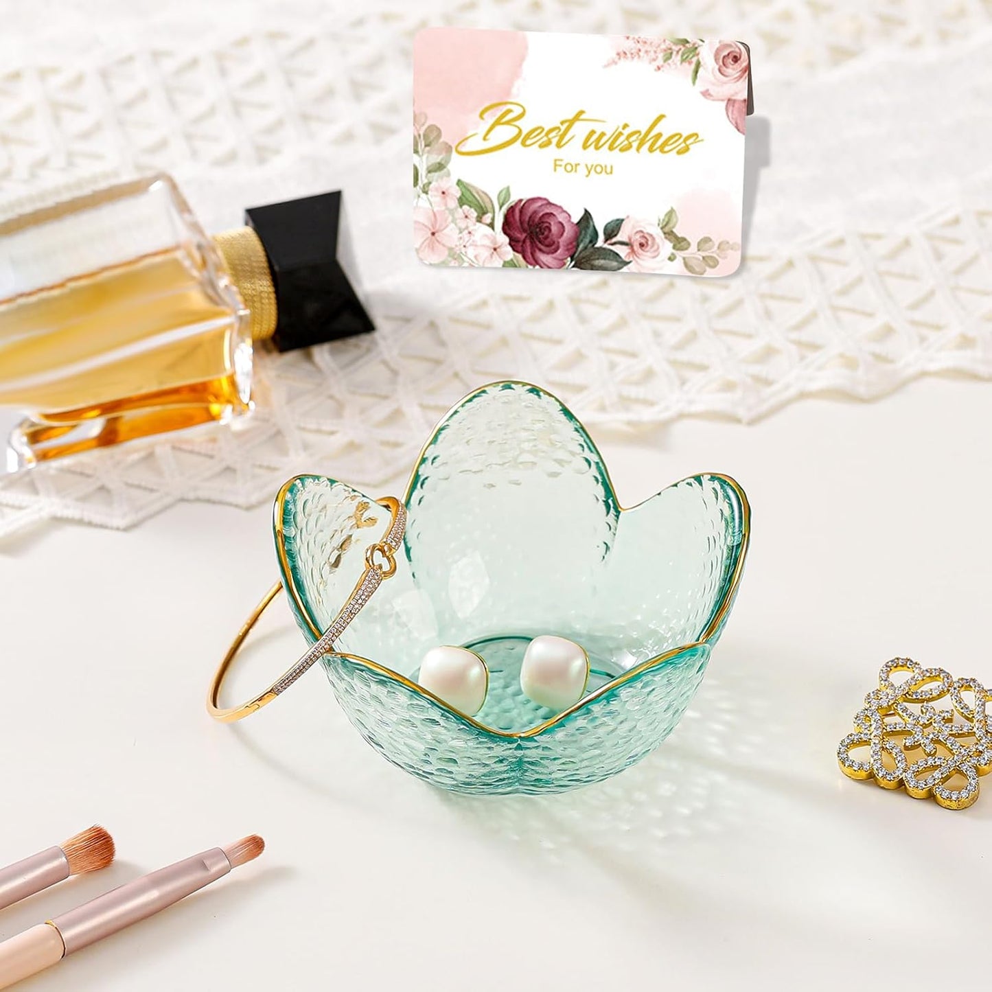 Purple Flower Jewelry Dish Glass Ring Holder Dish Jewelry Tray Cute Vanity Organizer Aesthetic Nightstand Bathroom Room Decor Trinket Dish Mothers Day Friendship Christmas Birthday Gifts for Women