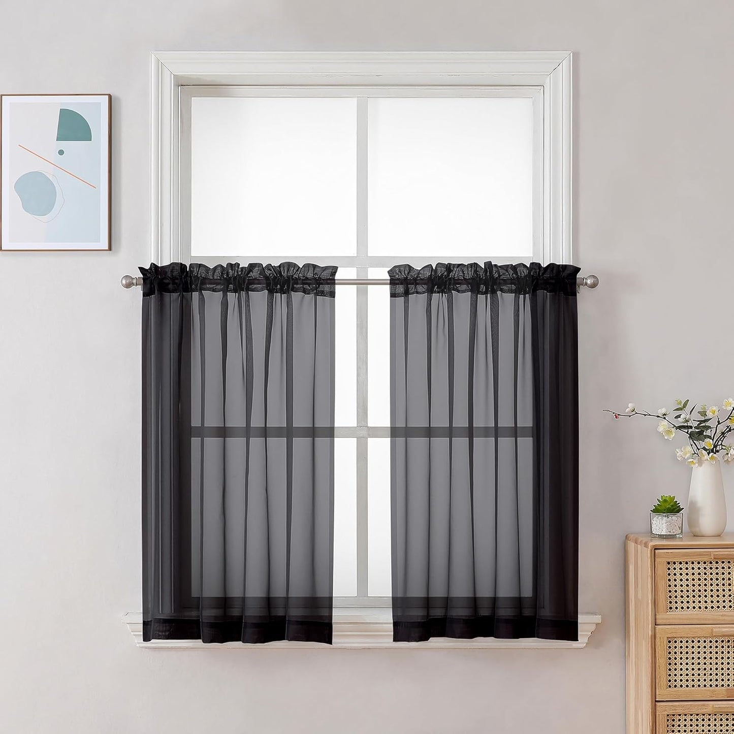 Chyhomenyc Sheer White Valances for Windows 2 Pack, Small Window Curtains for Living Room Bathroom Cafe Laundry Basement, Modern Top Dual Rod Pocket Voile Curtain, 42W x 14L inches, White - Colors B