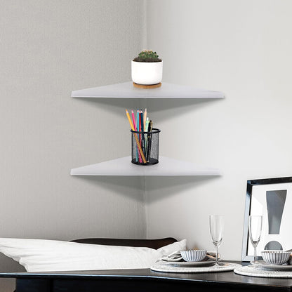 evron Corner Mounting Shelf Set of 2 – Easy to Install Floating Wall Shelves with Wood Grain Finish, Durable and Waterproof ABS Plastic for Kitchen, Bathroom, Living Room Home Décor