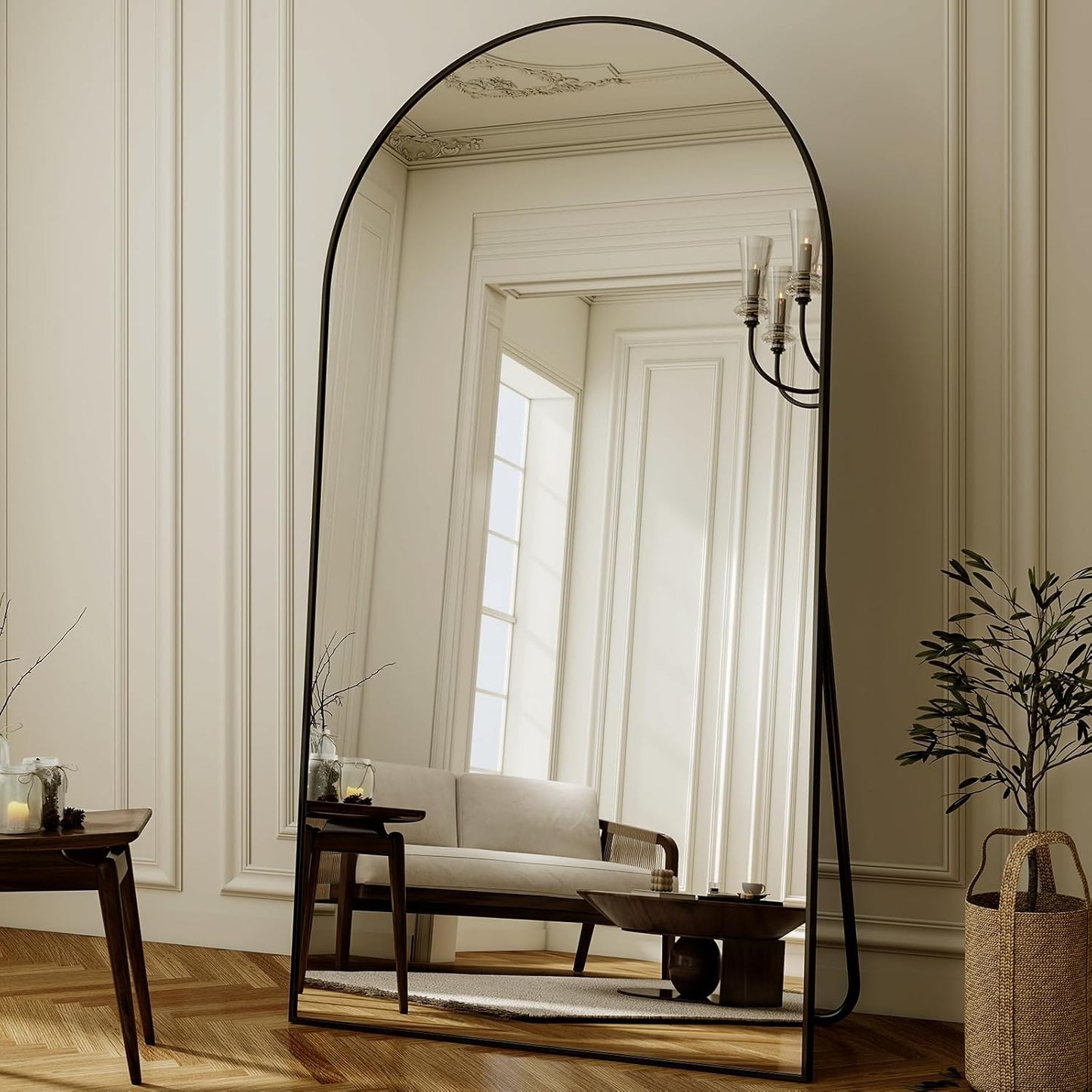 XRAMFY 56"x21" Arched Full Length Mirror Floor Mirrors with Aluminum Alloy Frame Free-Standing Wall Mounted Floor Mirrors or Large Dressing Mirror, Black Mirror Full Length