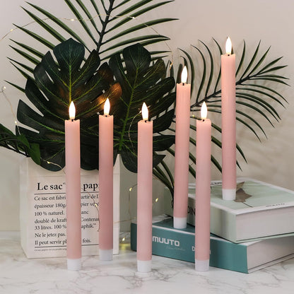 GenSwin Flameless Ivory Taper Candles Flickering with 10-Key Remote, Battery Operated Led Warm 3D Wick Light Window Candles Real Wax Pack of 6, Christmas Home Wedding Decor(0.78 X 9.64 Inch)