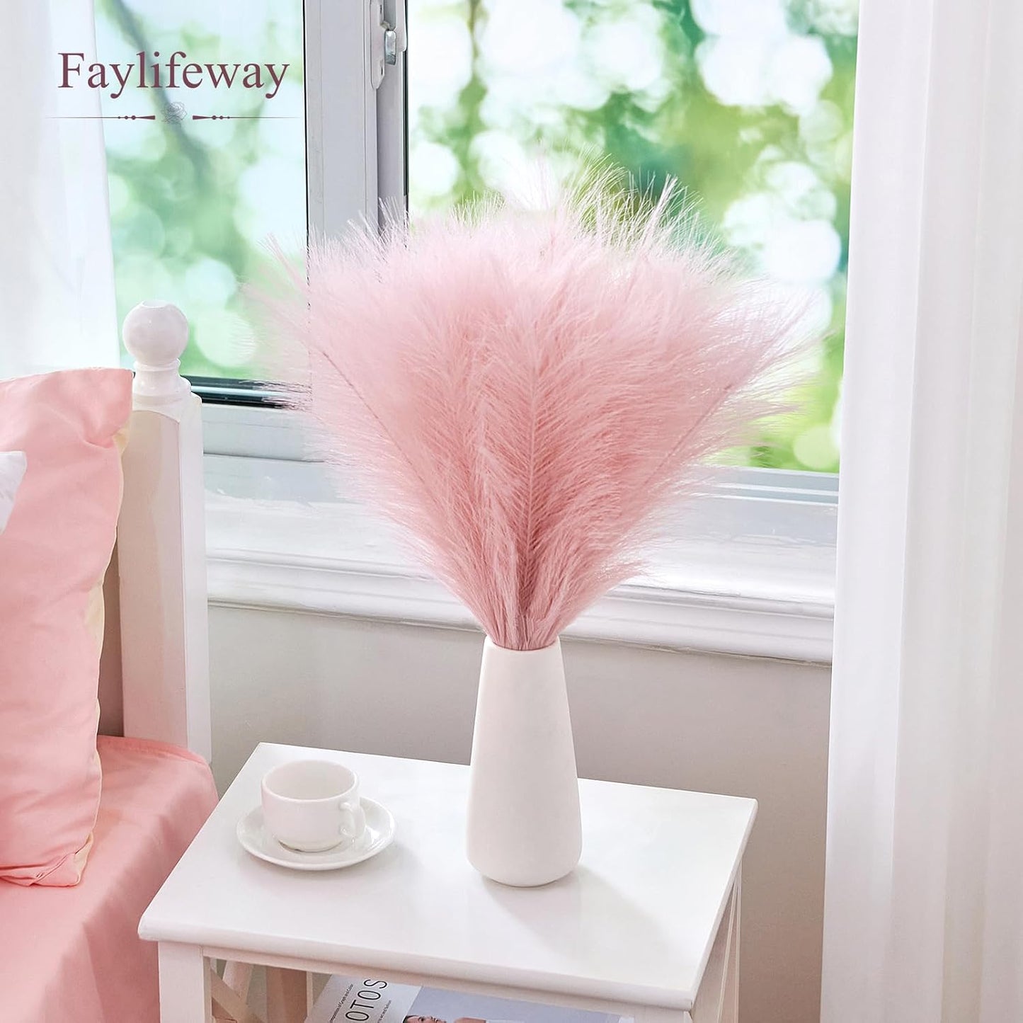 50pcs Pampas Grass 17in for Living Room Decor, Blush Pink Pampas Grass Decor, Fluffy Pink Flowers for Home Birthday Bathroom Baby Shower Wall Bow Decor(Blush & Cream & Pink)