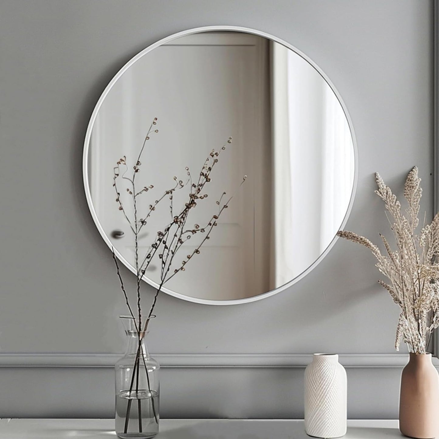 Sunniry Black Round Mirror, Round Mirror 24 inch, Black Circle Mirrors Matte Metal Frame, Wall Mounted Mirrors for Living Room, Bathroom, Wall, Entryway.